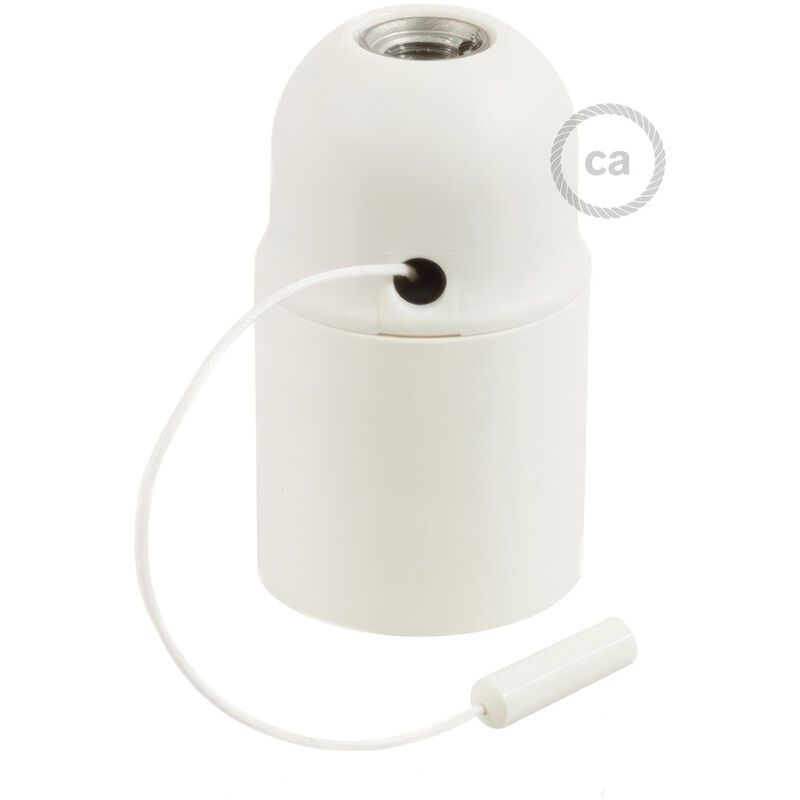 

Creative Cables - Kit portalámparas termoplástico para pantallas E27 con tirador | Blanco - Blanco