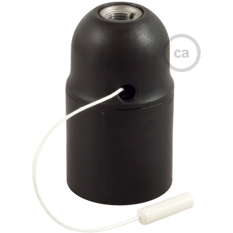 

Creative Cables - Kit portalámparas termoplástico para pantallas E27 con tirador | Negro - Negro