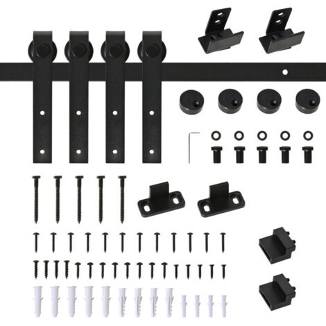 Kit Porte Coulissante Double 200 cm - Rail et Accessoires - Acier au Carbone Noir