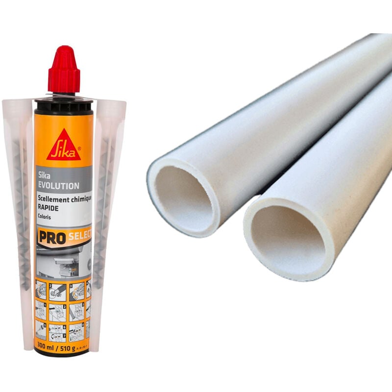 Aqualux - Kit pose securipool standard Ø16mm avec 2 tubes pvc 50cm + cartouche scellement chimique