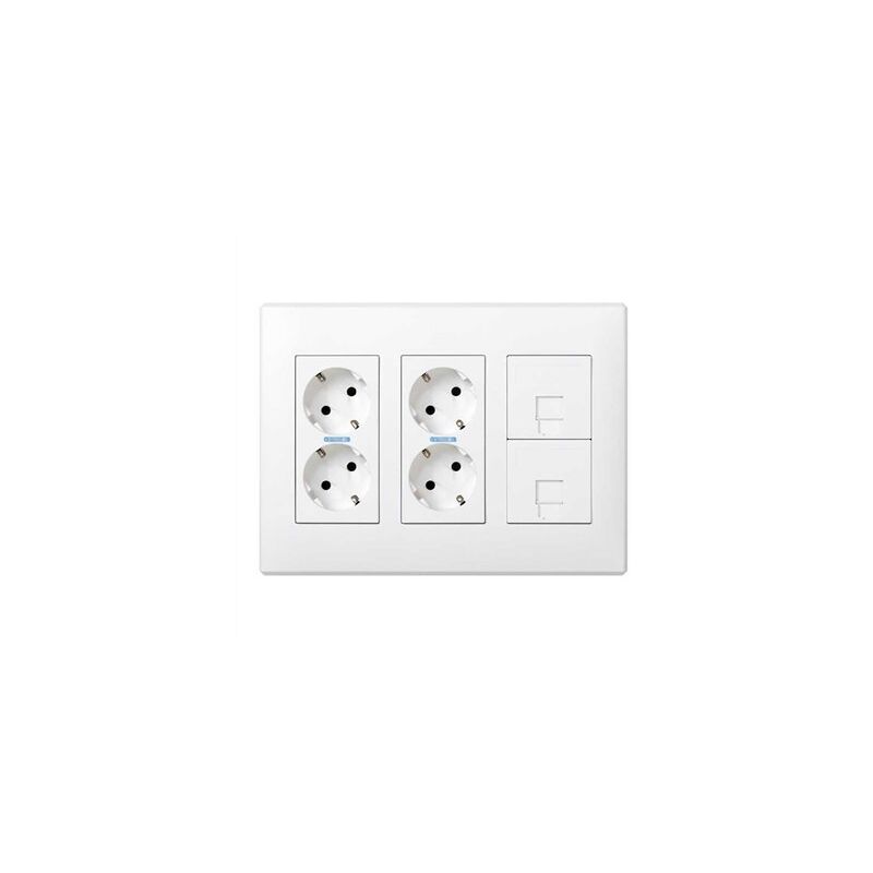Coffret avec 4 Schuko + 2 RJ45, 500 Cima montage en saillie ou encastré blanc