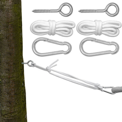 Kit pour Accrocher votre Hamac  Kit complet incl Cordes Mousquetons Vis à Anneau  Poids max. supporté 160 kg