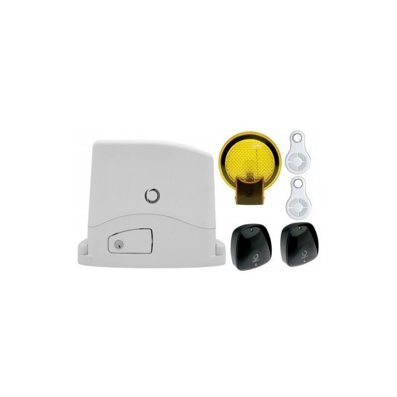 Kit 900KSC82ES pour portails coulissants jusqu'à 800 kg, 230 Vac, centrale de commande CT102. Comprend : 1x lumy, 1x FT33, 2x SUB44WR