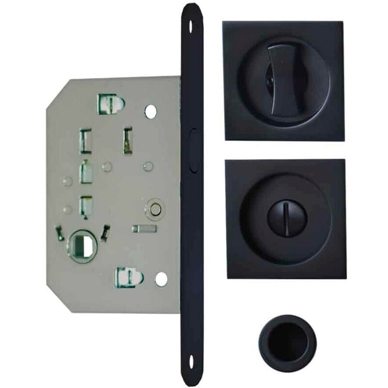 Kit pour porte coulissante condamnation rosace carrée noire - NO022