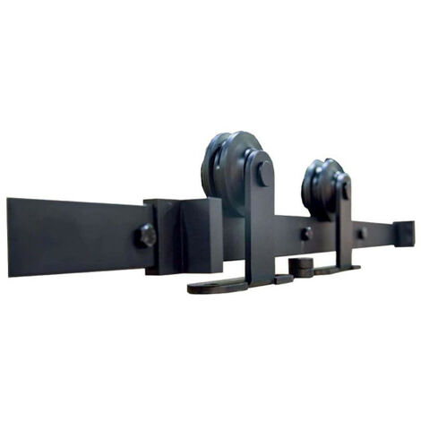 Kit pour porte coulissante en applique bois - acier noir