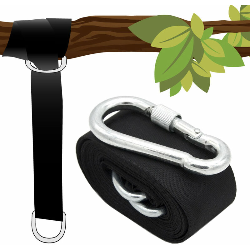 Kit pour Suspendre une balancelle 150kg à un arbre 1x Sangle 300x5cm Corde Noir - schwarz