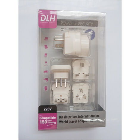 kit pour usage prise 2P+T FR à l'international avec 5 adaptateurs compatible 150 pays 2500W max sécurisé