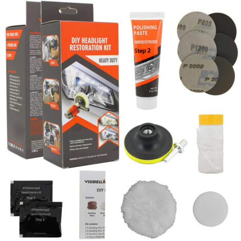Kit preparazione fari, kit riparazione fari auto moto lucidatura, riparazione graffi, ingiallimento, ossidazione, sfocatura