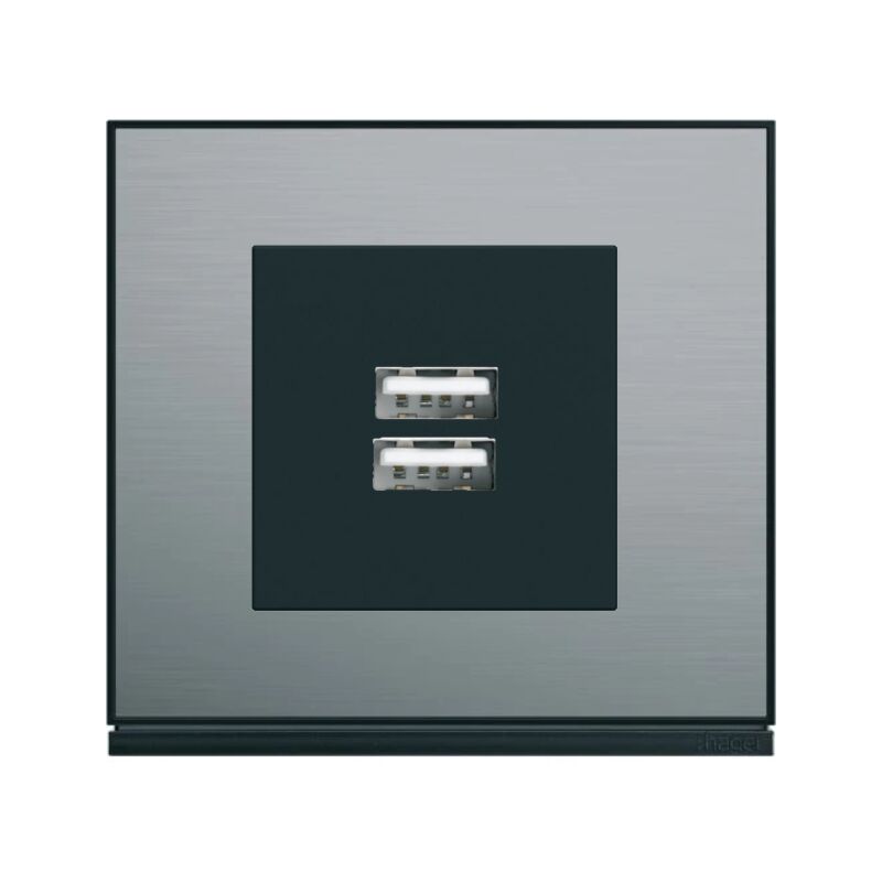 Hager - kit prise usb gallery finition acier/noir gal-usb-aci-n