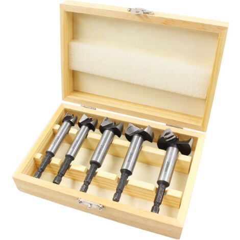 Kit pro 5 forets bois hexagonaux - Carbure HSS réglable - Pour lamelles, massif, liège, contreplaqué - Tailles 15-35 mm inclus