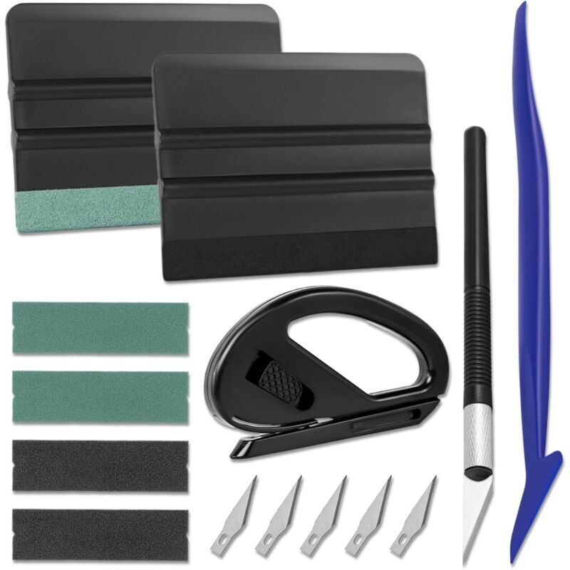 Kit profesional de película para ventanas de automóvil con escobilla de goma de fieltro y repuestos de fieltro, cuchilla y hojas para manualidades,