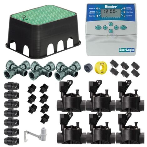 Kit profesional riego automático Hunter de 6 zonas 24v para tuberia 20mm