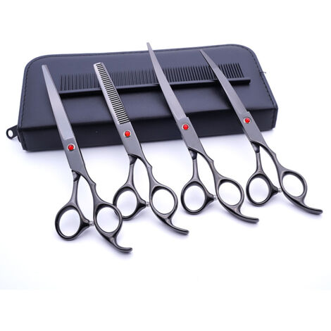 Kit professionale 6 in 1 di forbici per la toelettatura dei cani, in acciaio inossidabile da 7 pollici, comprendente forbici dritte, sfoltitrici e curve con rivestimento in titanio 4CR e un pettine.