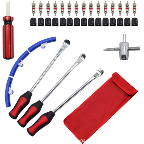 Kit Professionnel 3 Pièces pour Démonte Pneus - Levier et Cuillères en Acier pour Moto/Voiture/Vélo, avec Protège-Jantes, Outil de Réparation Rapide et Changement de Pneumatiques
