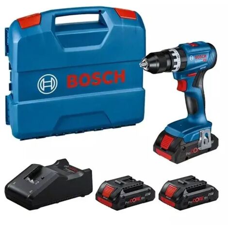 Kit professionnel Bosch : Perceuse-visseuse à percussion sans fil GSB 18V-45, 3x ProCORE18V 4.0Ah, L-Case