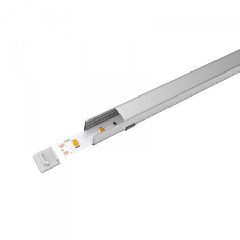 Kit Profilo Alluminio Completo Da 2 Metri Per Striscia Led, Standard Alta, Dimensione 14.214.3mm, Larghezza Interna 10mm, 103g/m, Copertura Opale, Tappi Chiusura e Clip Fissaggio Incluso