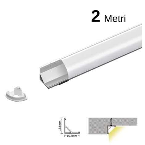 SOLOLED Kit profilo angolare in Alluminio per LED da 2m, 2000x15.8x15.8mm