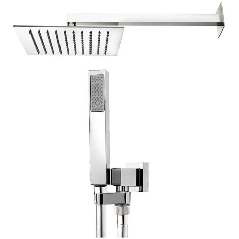 Kit promotion douche : tete de douche carré, 250x250mm, tube mural 300mm, douchette, flexible
