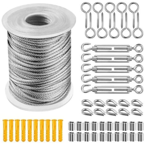 Kit promotionnel de suspension en corde d'acier inoxydable, câble en acier inoxydable gainé de nylon, tendeur de câble en acier et PVC, pour corde de tente, corde à linge, lustre d'extérieur