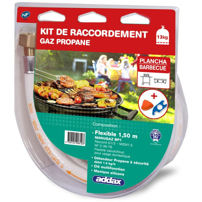 Addax - Kit de connexion Propane (Détendeur + Tuyau 1,50m + Cle)