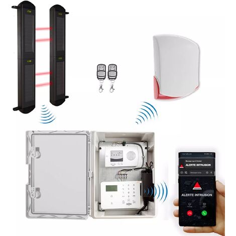 Kit "protection agricole" - Point d'alerte GSM 4G IP65 + 1 jeu de barrières infrarouges 2B + sirène 120 dB (DA600+)