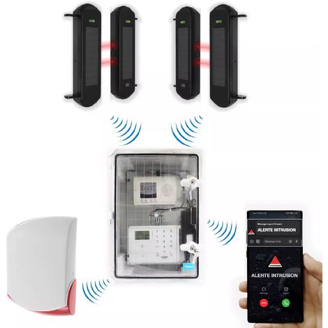 Kit "protection agricole" - Point d'alerte GSM 4G IP65 + 2 jeux de barrières infrarouges 1B + sirène 120 dB (DA600+)