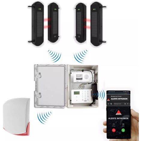 Kit "protection agricole" - Point d'alerte GSM 4G IP65 + 2 jeux de barrières infrarouges 1B + sirène 120 dB (DA600+/KP)
