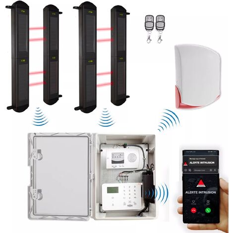 Kit "protection agricole" - Point d'alerte GSM 4G IP65 + 2 jeux de barrières infrarouges 2B + sirène 120 dB (DA600+)