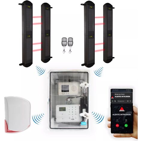 Kit "protection agricole" - Point d'alerte GSM 4G IP65 + 2 jeux de barrières infrarouges 2B + sirène 120 dB (DA600+)