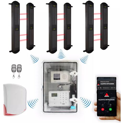 Kit "protection agricole" - Point d'alerte GSM 4G IP65 + 3 jeux de barrières infrarouges 2B + sirène 120 dB (DA600+)
