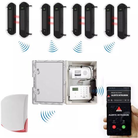 Kit "protection agricole" - Point d'alerte GSM 4G IP65 + 4 jeux de barrières infrarouges 1B + sirène 120 dB (DA600+/KP)