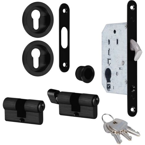 Kit puerta corredera negro picaporte uñero cilindro 16mm