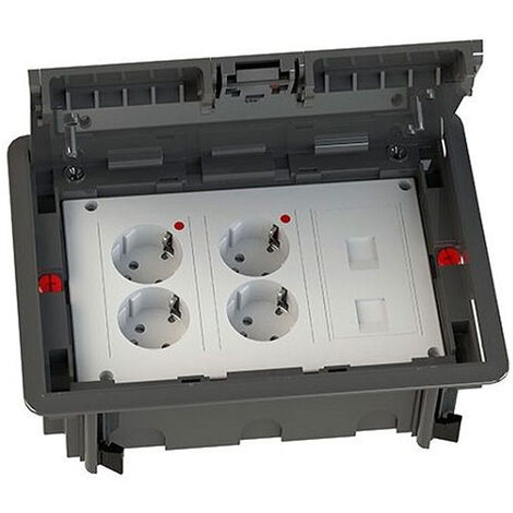Kit puesto trabajo suelo empotrar 4 schukos y 2 RJ45 v2  Blanco