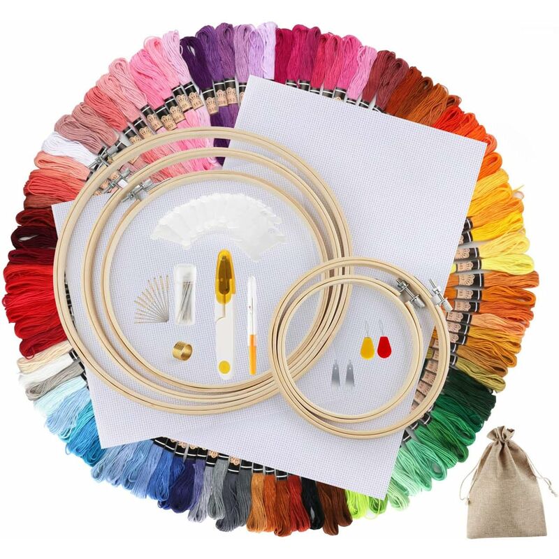 Kit Punto Croce 100 Fili Colorati, con Sacchetti