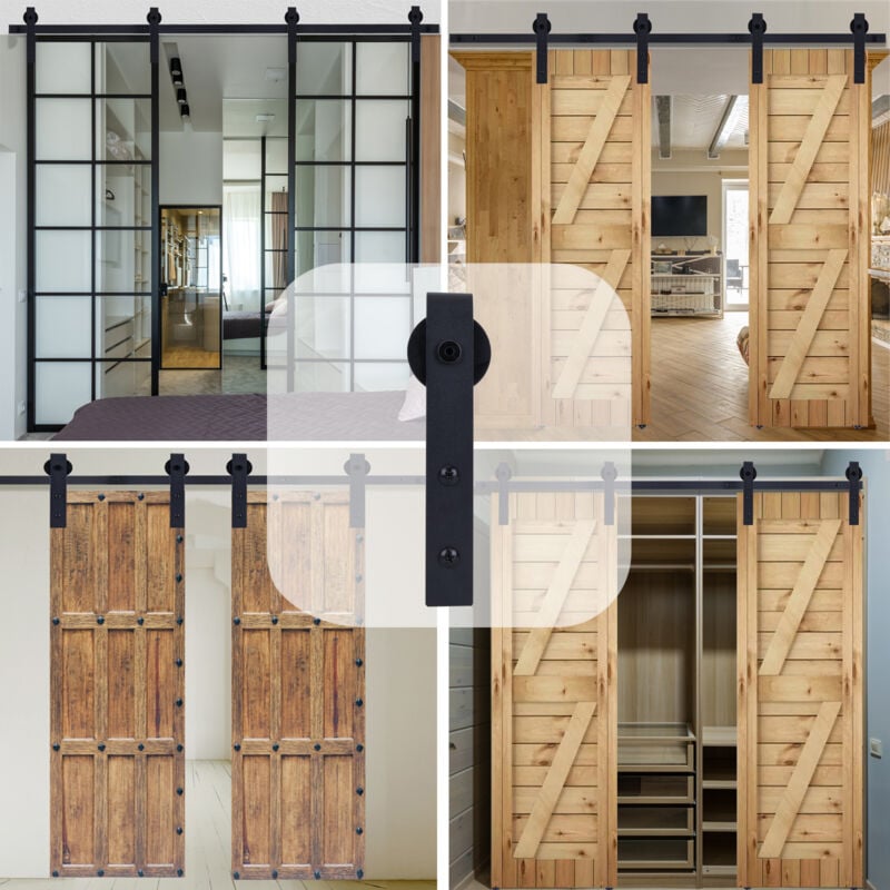 Kit Quincaillerie Grange 1,83M Rail Porte Coulissante Pliante Kit Roulette Suspendue Systeme de Double Porte Coulissante