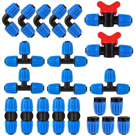 Kit Raccord Irrigation Goutte À Goutte - 22 Pièces - Plastique - Système Blue Lock - Jardin Serre Ferme - Tuyau 16mm