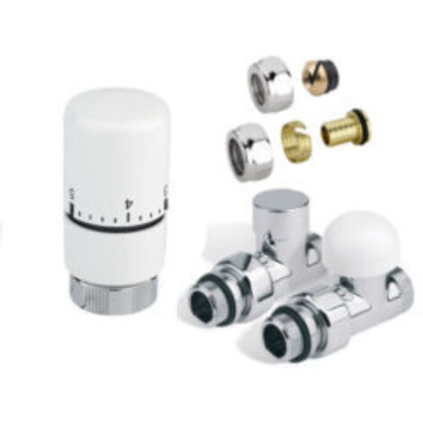 Kit raccordement classique droit chrome avec tête thermostatique blanche - 498038 - Thermor