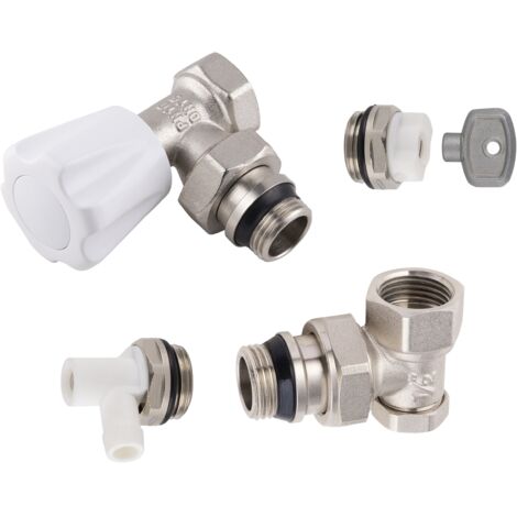 NOYON & THIEBAULT Kit radiateur : 1 robinet manuel équerre mâle M1/2' (15x21) + coude de réglage mâle M1/2' + 1 robinet de vidange à bec orientable M1/2' + 1 bouchon purgeur à bec orientable M1/2' + 1 clé à carré de 5