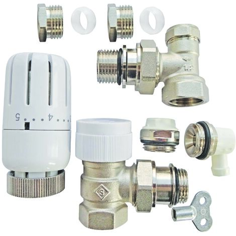 Kit complet robinet pour radiateur tête thermostatique équerre 1/2 main image 1