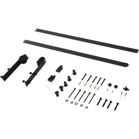 Kit rail pour porte coulissante avec accessoires et roulettes, charge max 100kg, acier carbone, 200x4x0.6 cm