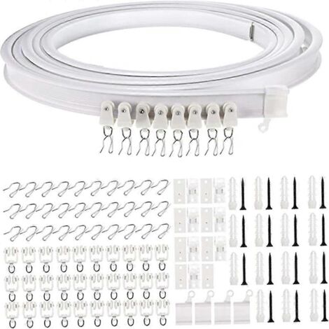 Kit Rail Rideau Plafond 5 Mètres : Solution Complète de Tringle à Rideaux pour Suspension, Système de Stores Tissu, Support Plafond Longue Portée