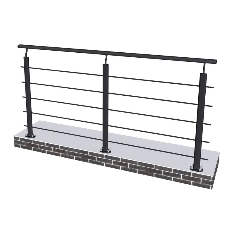 GRAND VERRE Garde de Corps de protection d'escalier, fixation verticale intérieure et extérieure - Longueur 2ml avec 5 barreaux