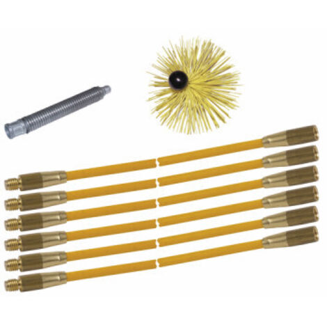 Kit ramonage 9m hérisson rilsan Ø125 – 6 cannes fibre de verre Ø9mm – Longueur 1,5m pour nettoyage efficace conduits cheminée