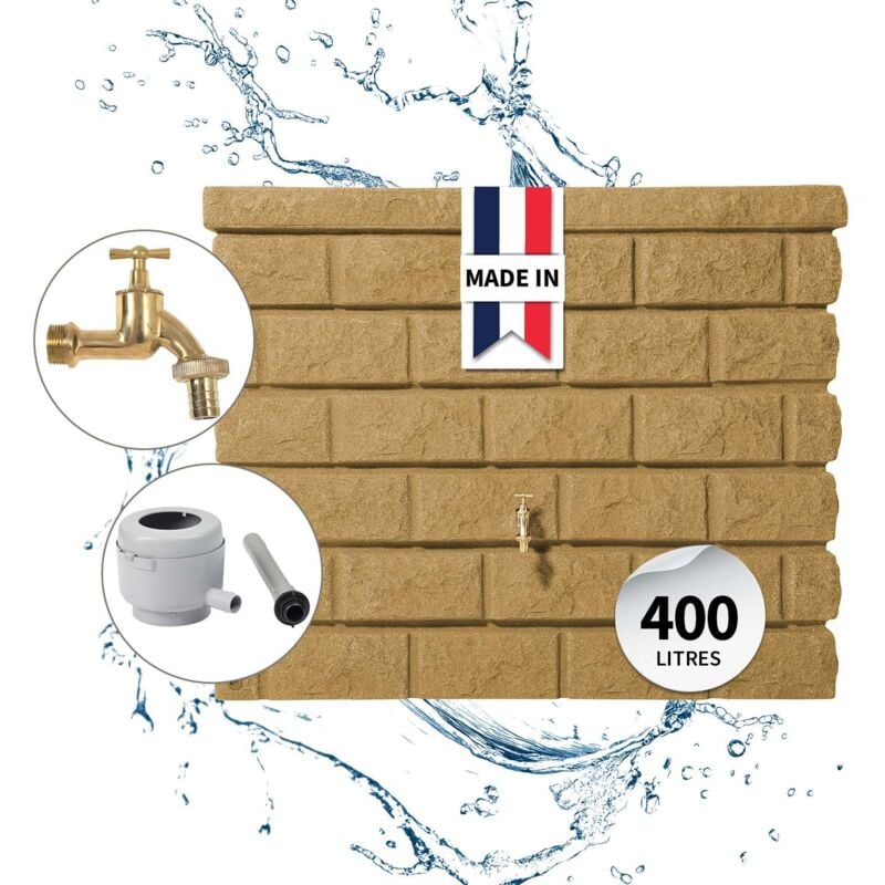 Garantia Kit Réservoir mural rocky 400L sable avec robinet laiton et collecteur Eco gris