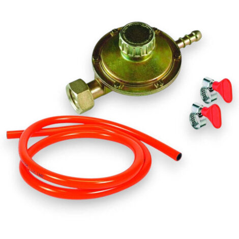 Kit regolatore gas GPL orizzontale a taratura fissa con fascette a farfalla tubo 150 cm e pressione max 37 mbar