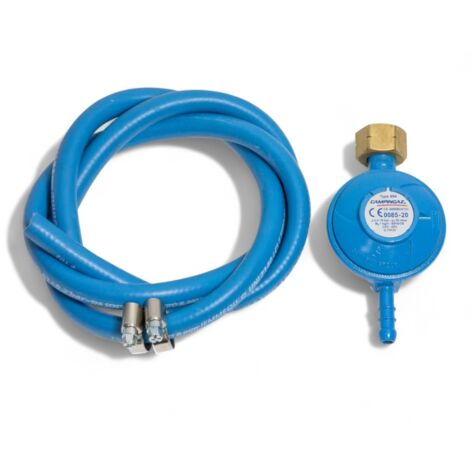 Kit regolatore taratura fissa con tubo e fascette collegamento bombole gas per barbecue attacco Italia