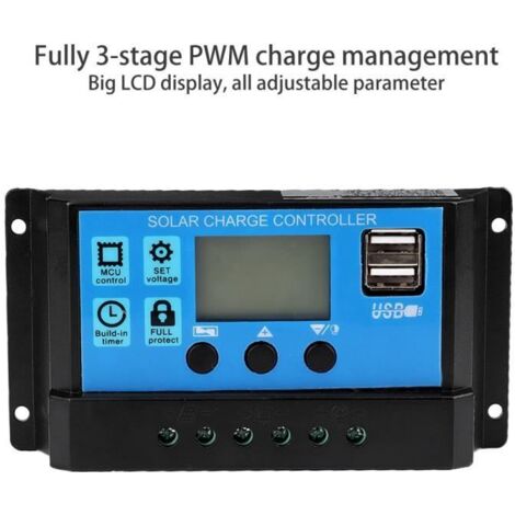 Kit regulateur Contrôleur de Charge Solaire Automatique PWM Chargeur de Batterie Solaire(30A)