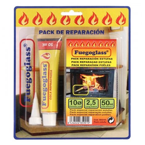 FUEGOGLASS PACK CORDON FIBRA VIDRIO 10MMx2,5MTS+COLA 50ML=B0249