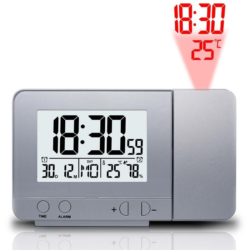 Réveil à projection de température et d'heure silver 1pcs Double alarme avec fonction snooze