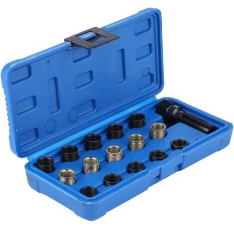 Kit Reparation Filetage Bougie 16 pièces Kit d'outils de réparation de Filetage de Bougie d'allumage, Taille du Filetage M14 x 1,25mm, Taille du taraud M16 x 1,25mm, avec étui Portable